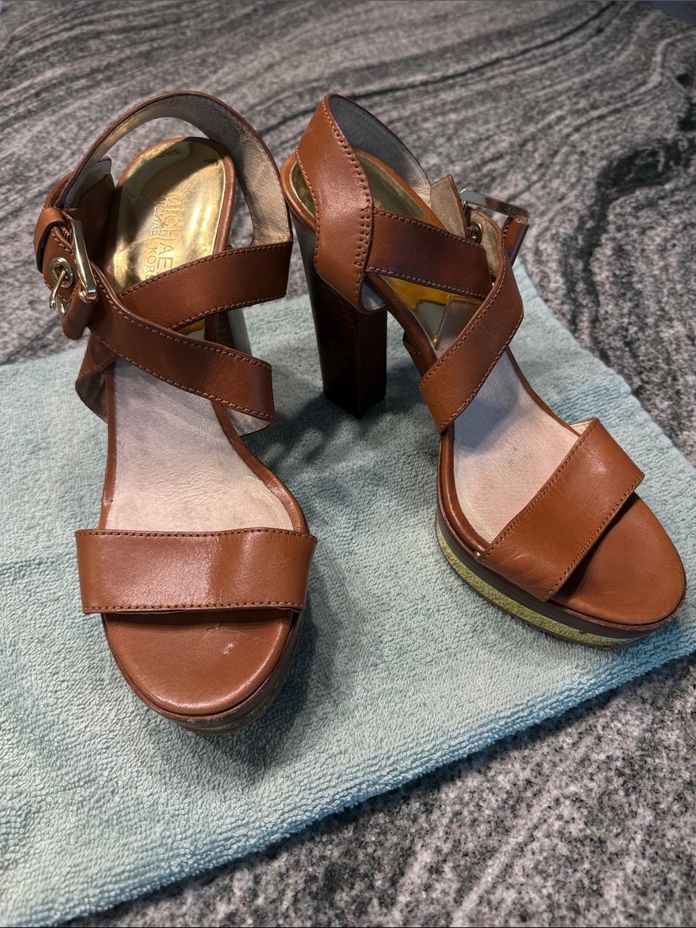 Michael Kors Brown Leather High Heel Sandals